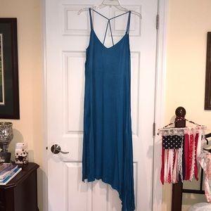 Zara Ankle-Length Shiny Aqua Asymmetrical Dress